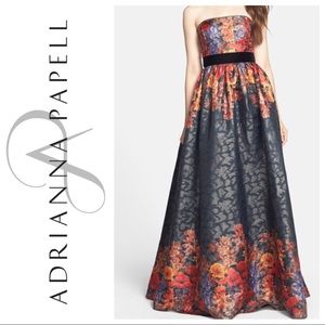 ADRIANNA PAPELL FLORAL JACQUARD BALL GOWN